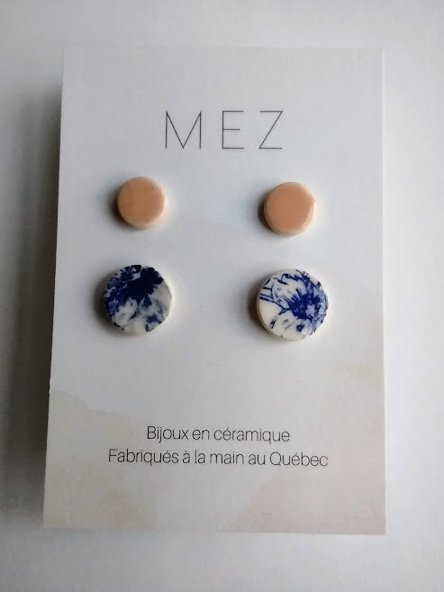 MEZ - Boucles d'oreilles porcelaine (2) - Rose et bleu - MEZ vendu par afleurdeterre.ca
